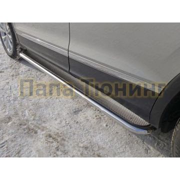 Пороги с площадкой нержавеющий лист 42 мм ТСС для Volkswagen Tiguan 2016-