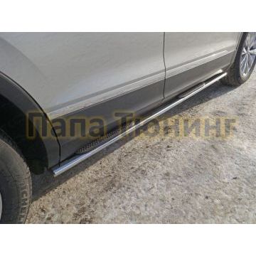 Пороги труба овальная с накладками 75х42 мм ТСС для Volkswagen Tiguan 2016-