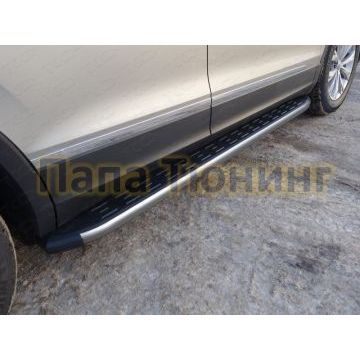 Пороги алюминиевые ТСС с накладкой серые для Volkswagen Tiguan 2016-