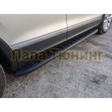 Пороги алюминиевые ТСС с накладкой чёрные для Volkswagen Tiguan 2016-