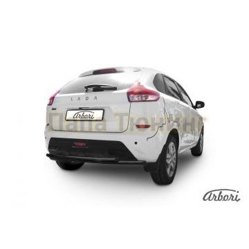 Защита заднего бампера чёрная сталь двойная 42-42 мм Slitkoff для Lada X-RAY 2016-