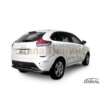 Защита заднего бампера чёрная сталь двойная 57-42 мм Slitkoff для Lada X-RAY 2016-