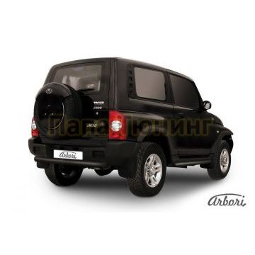 Защита заднего бампера чёрная сталь короткая 76 мм Slitkoff для Тагаз Tager 2008-2014