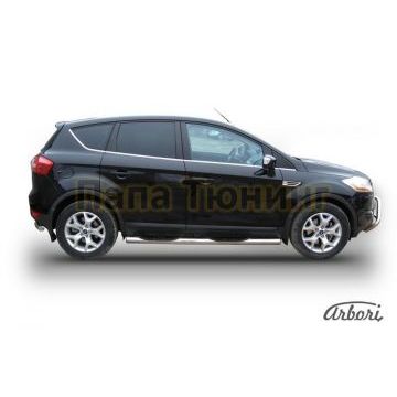 Пороги труба с накладками 76 мм Slitkoff для Ford Kuga 2008-2013 Пороги труба с накладками 76 мм Slitkoff для Ford Kuga 2008-2013