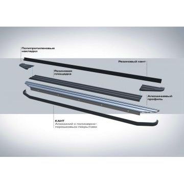 Пороги алюминиевые Rival Black-Premium для SsangYong Actyon 2010-