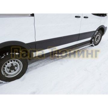 Порог с площадкой левый алюминиевый лист укороченный 42 мм ТСС для Ford Transit FWD L2 2014-