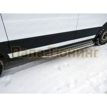 Порог с площадкой правый алюминиевый лист укороченный 42 мм ТСС для Ford Transit 2014-