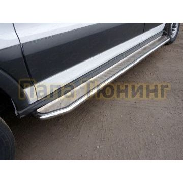 Порог с площадкой левый нержавеющий лист 42 мм ТСС для Ford Transit FWD L2 2014-