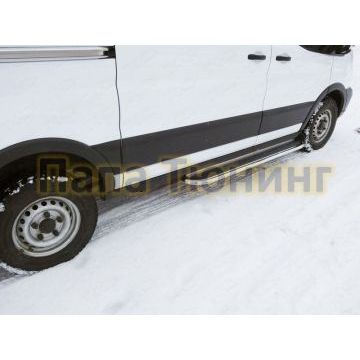 Порог с площадкой левый нержавеющий лист укороченный 42 мм ТСС для Ford Transit FWD L2 2014-