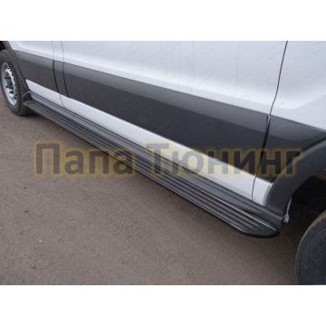 Порог алюминиевый правый Slim Line Black 2220 мм ТСС для Ford Transit 2014-