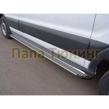 Порог алюминиевый правый Slim Line Silver 2220 мм ТСС для Ford Transit 2014-