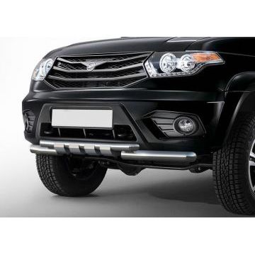 Защита передняя двойная с накладками 76-57 мм Rival для УАЗ 3163 Патриот 2015-