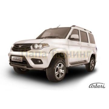 Защита передняя чёрная сталь двойная 57-57 мм Slitkoff для УАЗ 3163 Патриот 2015-