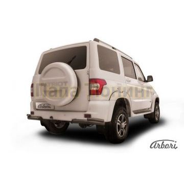 Защита задняя двойные уголки чёрная сталь 76-42 мм Slitkoff для УАЗ 3163 Патриот 2015-