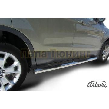 Пороги труба с накладками 76 мм Slitkoff для Ford Kuga 2013- Пороги труба с накладками 76 мм Slitkoff для Ford Kuga 2013-