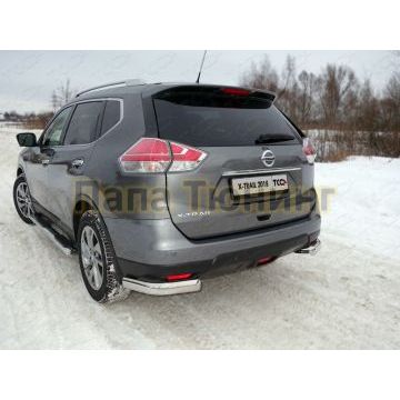 Защита задняя овальные уголки 75х42 мм ТСС для Nissan X-Trail 2015-2018