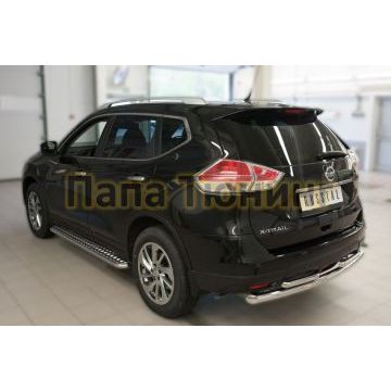 Защита заднего бампера двойная d57-d42х РусСталь для Nissan X-Trail 2015-2018