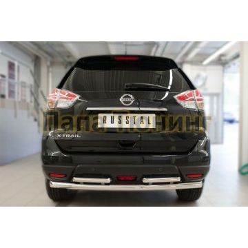 Защита заднего бампера двойная d57-d42х РусСталь для Nissan X-Trail 2015-2018