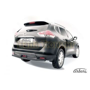 Защита заднего бампера чёрная сталь двойная 57-57 мм Slitkoff для Nissan X-Trail T32 2015-2018