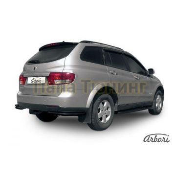 Защита задняя двойные уголки чёрная сталь 57-42 мм Slitkoff для SsangYong Kyron 2007-2015