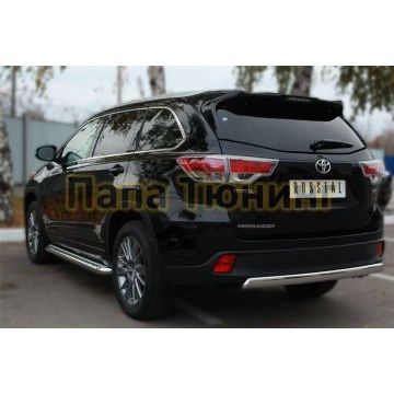 Защита заднего бампера овальная 75х42 мм РусСталь для Toyota Highlander 2014-2016