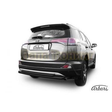 Защита заднего бампера чёрная сталь двойная радиусная 57-42 мм Slitkoff для Toyota RAV4 2015-2019 Защита заднего бампера чёрная сталь двойная радиусная 57-42 мм Slitkoff для Toyota RAV4 2015-2019