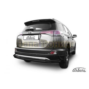 Защита заднего бампера чёрная сталь двойная длинная 57-42 мм Slitkoff для Toyota RAV4 2015-2019 Защита заднего бампера чёрная сталь двойная длинная 57-42 мм Slitkoff для Toyota RAV4 2015-2019