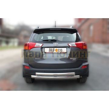 Защита заднего бампера овальная двойная 75х42 мм ALFeco для Toyota RAV4 2013-2015
