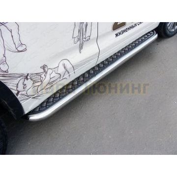 Пороги с площадкой алюминиевый лист 60 мм ТСС для Hyundai Santa Fe 2012-2015 Пороги с площадкой алюминиевый лист 60 мм ТСС для Hyundai Santa Fe 2012-2015