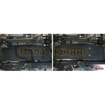Защита топливного бака сталь АвтоБроня для Toyota Hilux, V - 2.4d; 2.8d; полный привод 2015-2020/Toyota Hilux, V - 2.8d; полный привод 2020-