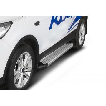 Пороги алюминиевые Rival Silver New для Ford Kuga 2013-