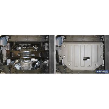 Защита картера + КПП алюминий 4 мм RIVAL для Ford Tourneo Custom, V - 2.2d; передний привод 2012-2018/Ford Tourneo Custom, V - 2.2d; передний привод 2017-/Ford Transit, V - 2.2d; полный/передний/задний привод 2014-