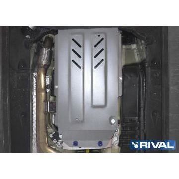 Защита КПП + РК алюминий 4 мм RIVAL для Genesis G70 V - 2.0T, полный привод 2018-2021/Kia Stinger, V - 2.0T; 3.3T; полный привод 2018-