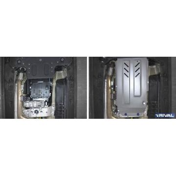 Защита КПП + РК алюминий 4 мм RIVAL для Genesis G70 V - 2.0T, полный привод 2018-2021/Kia Stinger, V - 2.0T; 3.3T; полный привод 2018-