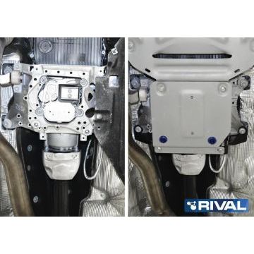 Защита РК алюминий 4 мм RIVAL для Volkswagen Touareg, V - 3.0TDI (249 л.с.); 2.0TSI (249 л.с.); 3.0TSI (340 л.с.);  включая пакеты "Движение по бездорожью", "Подвеска Pro" 2018-