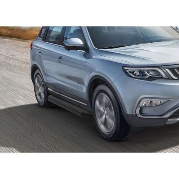 Пороги алюминиевые Rival Black-Premium для Geely Atlas 2018-2024/Geely Atlas PRO 2021-2024