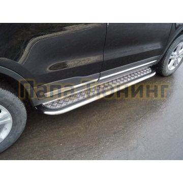 Пороги с площадкой 75х42 мм ТСС для Geely Atlas 2018-2024/Geely Atlas PRO 2021-2024