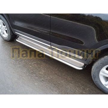 Пороги с площадкой (нерж. лист) 42,4 мм ТСС для Geely Atlas 2018-2024/Geely Atlas PRO 2021-2024