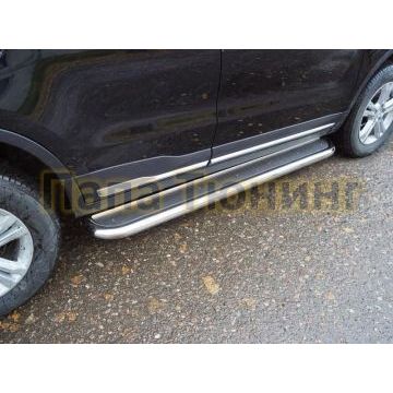 Пороги с площадкой (нерж. лист) 60,3 мм ТСС для Geely Atlas 2018-2024/Geely Atlas PRO 2021-2024