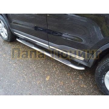 Пороги овальные гнутые с накладкой 75х42 мм ТСС для Geely Atlas 2018-2024/Geely Atlas PRO 2021-2024