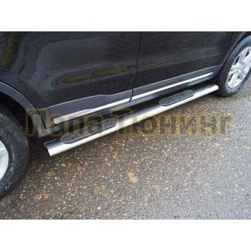 Пороги овальные с накладкой 120х60 мм ТСС для Geely Atlas 2018-2024/Geely Atlas PRO 2021-2024