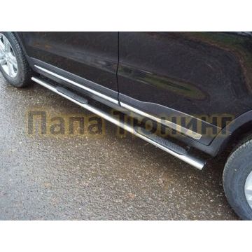 Пороги овальные с накладкой 75х42 мм ТСС для Geely Atlas 2018-2024/Geely Atlas PRO 2021-2024