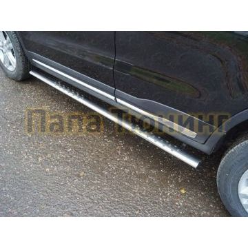 Пороги овальные с проступью 75х42 мм ТСС для Geely Atlas 2018-2024/Geely Atlas PRO 2021-2024