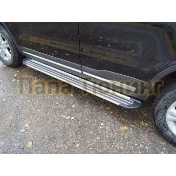 Пороги алюминиевые "Slim Line Silver" 1720 мм ТСС для Geely Atlas 2018-2024/Geely Atlas PRO 2021-2024