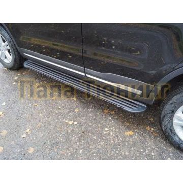 Пороги алюминиевые "Slim Line Black" 1720 мм ТСС для Geely Atlas 2018-2024/PRO 2021-2024