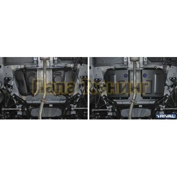 Защита топливного бака Rival для 1,8 и 2,0 сталь 2 мм из 2-х частей для Geely Emgrand X7 2016-2019