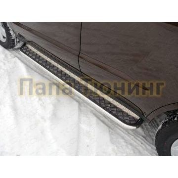 Пороги с площадкой алюминиевый лист 42 мм ТСС для Geely Emgrand X7 2013-2019