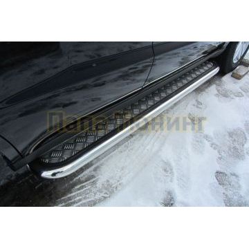 Пороги с площадкой алюминиевый лист 57 мм Slitkoff для Geely Emgrand X7 2013-2016