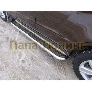 Пороги с площадкой алюминиевый лист 60 мм ТСС для Geely Emgrand X7 2013-2019