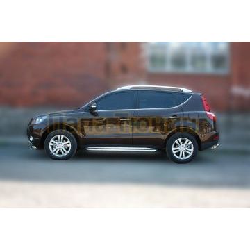 Пороги с площадкой алюминиевый лист квинтет 60 мм ALFeco для Geely Emgrand X7 2013-2016